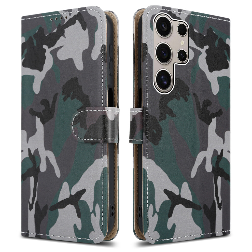 (Samsung Galaxy  S24 Ultra, Camouflage) For Samsung Galaxy S24 / S24 PLUS / S24 ULTRA Leather Book Flip Wallet Case