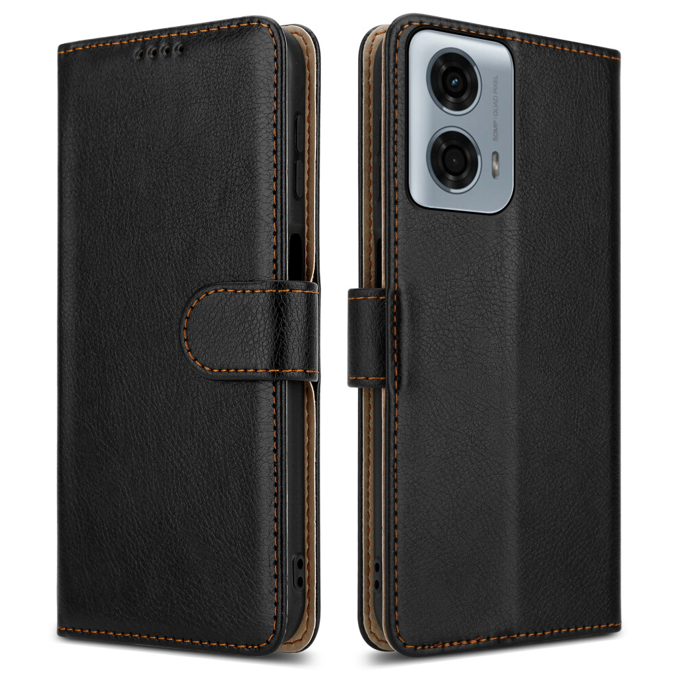 (Motorola G24, Black) For Motorola Moto G24 / G04 / E14 Leather Book Flip Wallet Case