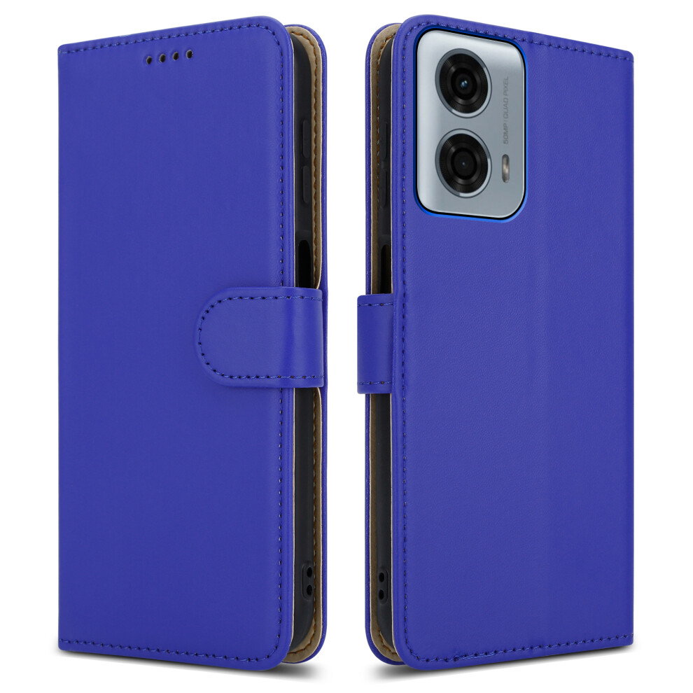 (Motorola G24, ) For Motorola Moto G24 / G04 / E14 Leather Book Flip Wallet Case Blue 5059302109558
