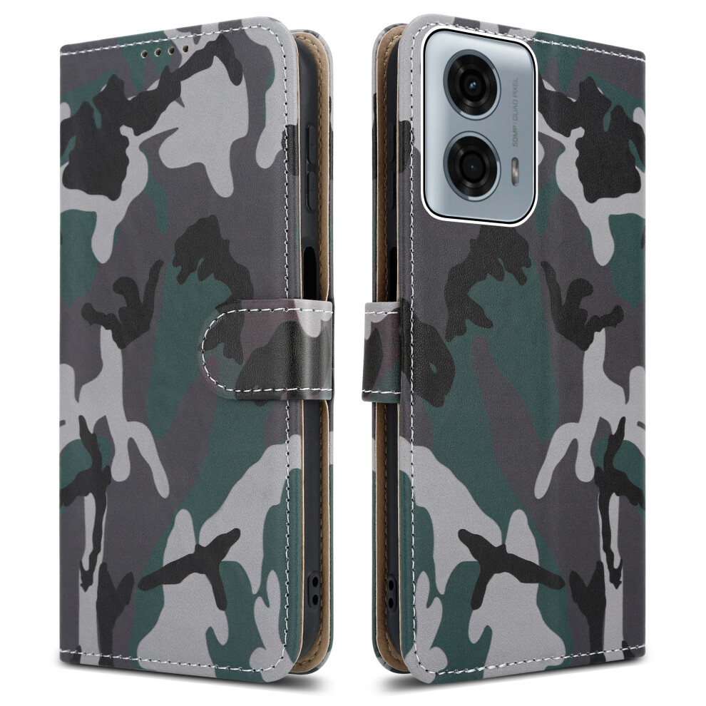 (Motorola G24, Camouflage) For Motorola Moto G24 / G04 / E14 Leather Book Flip Wallet Case