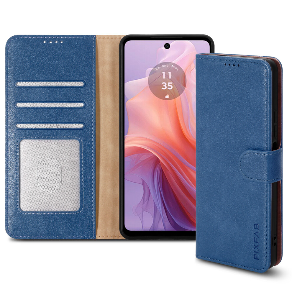 (Motorola E14, Blue) For Motorola Moto E14 / G04 Leather Book Flip Wallet Case