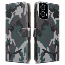 (Motorola G34, Camouflage) For Motorola Moto G34 Leather Book Flip Wallet Case