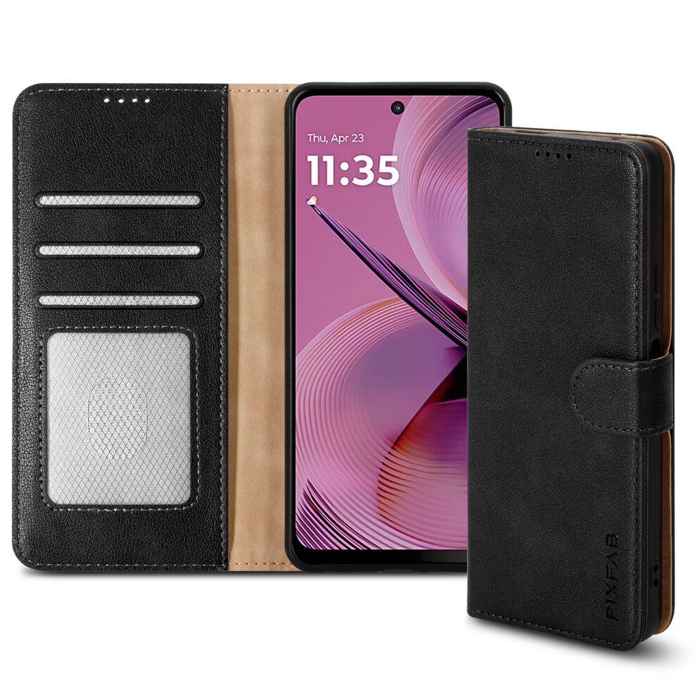 Pixfab (Motorola Moto G55, Black) For Motorola Moto G55 Leather Book Flip Wallet Case