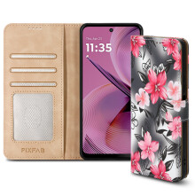 (Motorola Moto G55, Flower) For Motorola Moto G55 Leather Book Flip Wallet Case