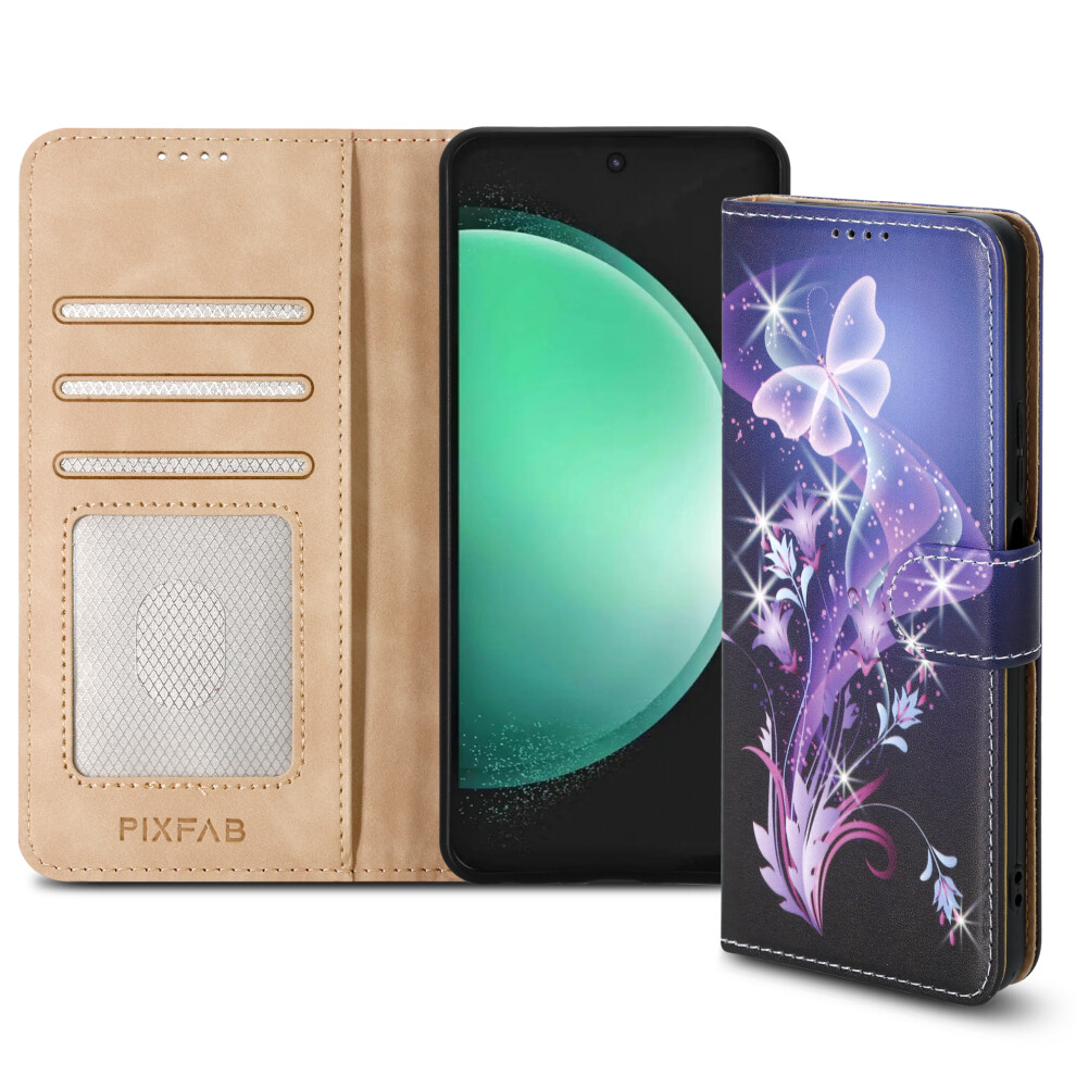 Pixfab (Samsung Galaxy S24 Fe, Butterfly) For Samsung Galaxy S24fe Leather Book Flip Wallet Case