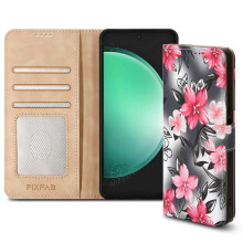(Samsung Galaxy S24 FE, Flower) For Samsung Galaxy S24FE Leather Book Flip Wallet Case