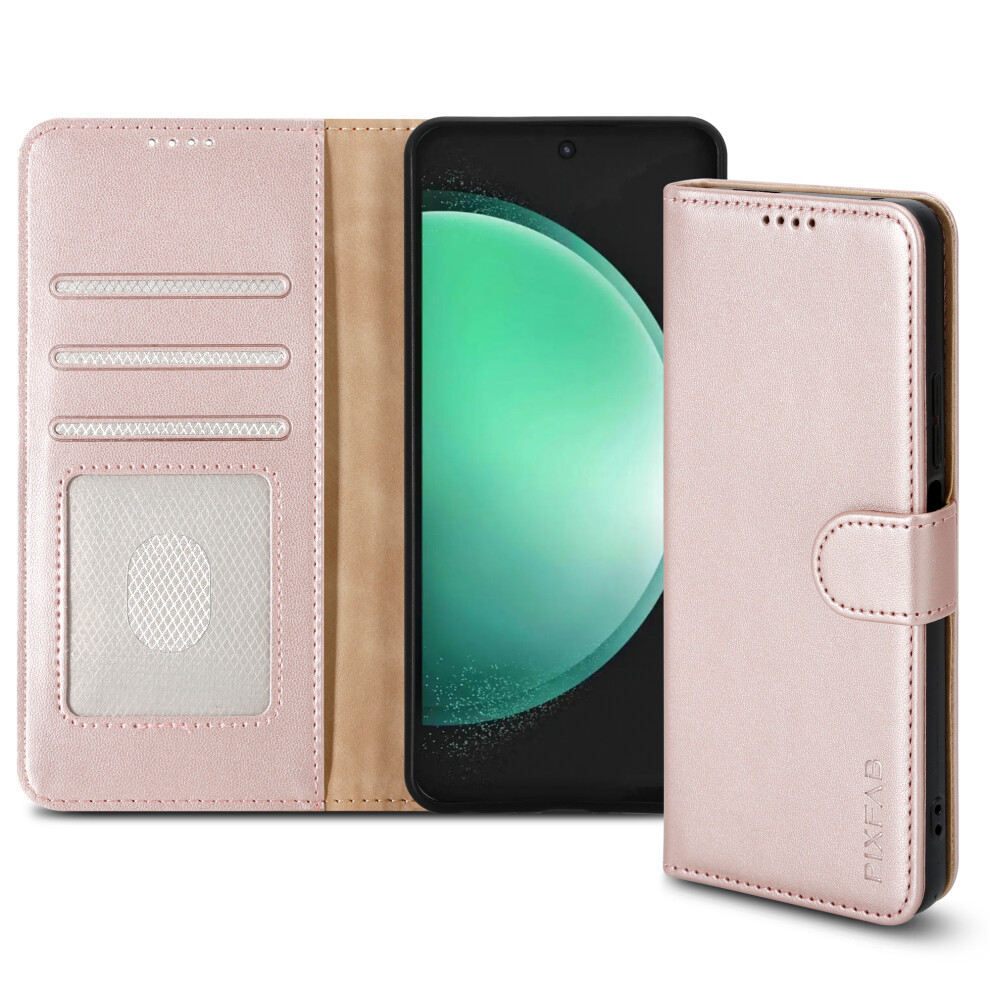 Pixfab (Samsung Galaxy S24 Fe, Rose ) For Samsung Galaxy S24fe Leather Book Flip Wallet Case Gold