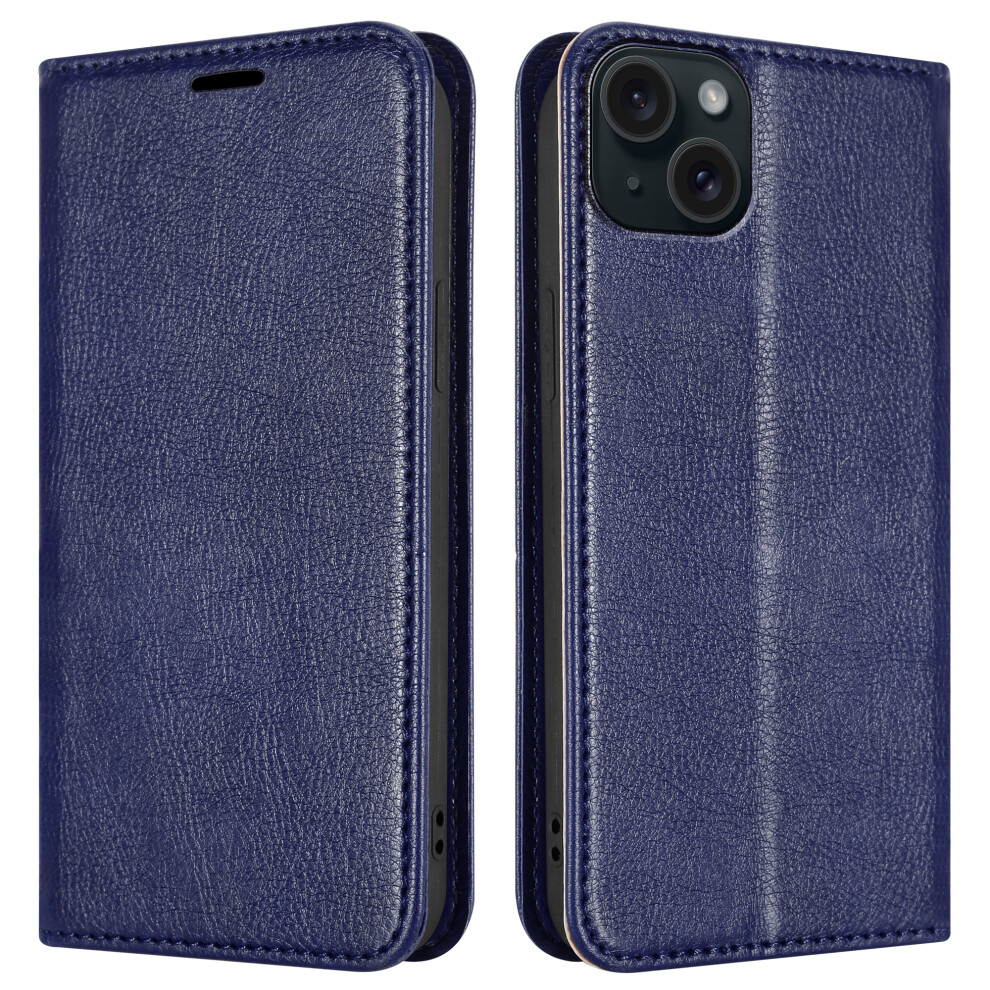 (Iphone 15, ) For Iphone 15 Pro Plus Max Leather Book Flip Wallet Case Blue 5059302143064