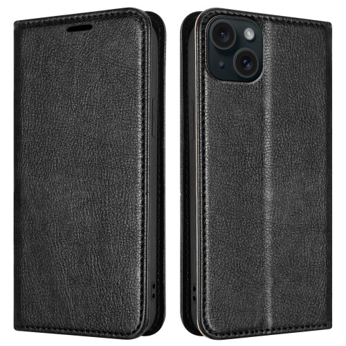 (iPhone 15, Black) For iPhone 15 Pro Plus Max  Leather Book Flip Wallet Case