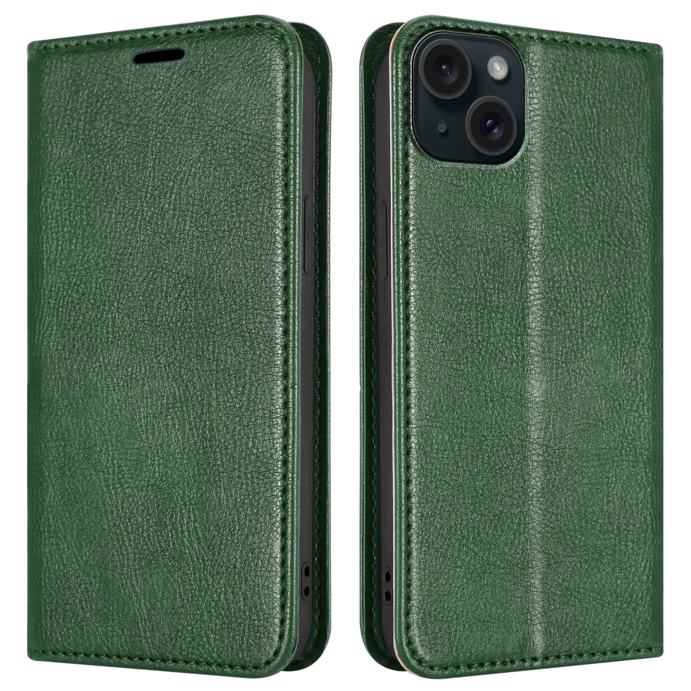 (Iphone 15 Plus, ) For Iphone 15 Pro Plus Max Leather Book Flip Wallet Case Green 5059302143118