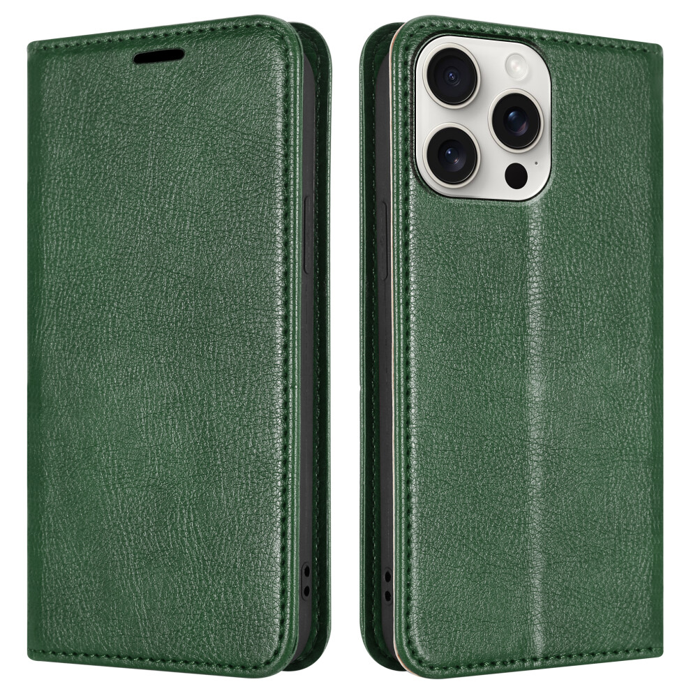 (Iphone 15 Pro Max, ) For Iphone 15 Pro Plus Max Leather Book Flip Wallet Case Green 5059302143194