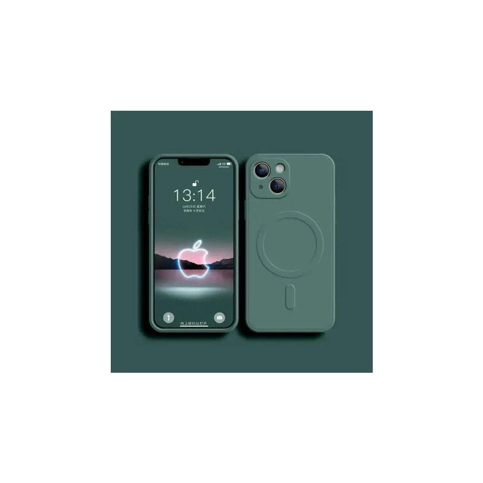 (Darkgreen, For Iphone14pro) Magsafe Liquid Silicone Phone Case For Iphone 15 14 13 12 Pro Max 3057781392180