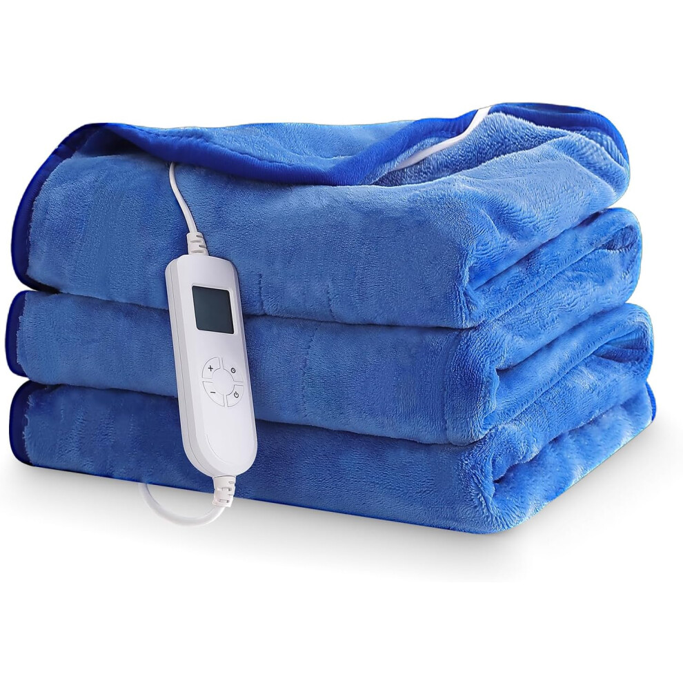 (120×160 cm, Blue) Electric Blanket - 160 x 120cm Warm Flannel Electric Blanket for Sofa Beds - Blue Heated Blanket with 10 Heat Settings and Timer with Auto Shutoff