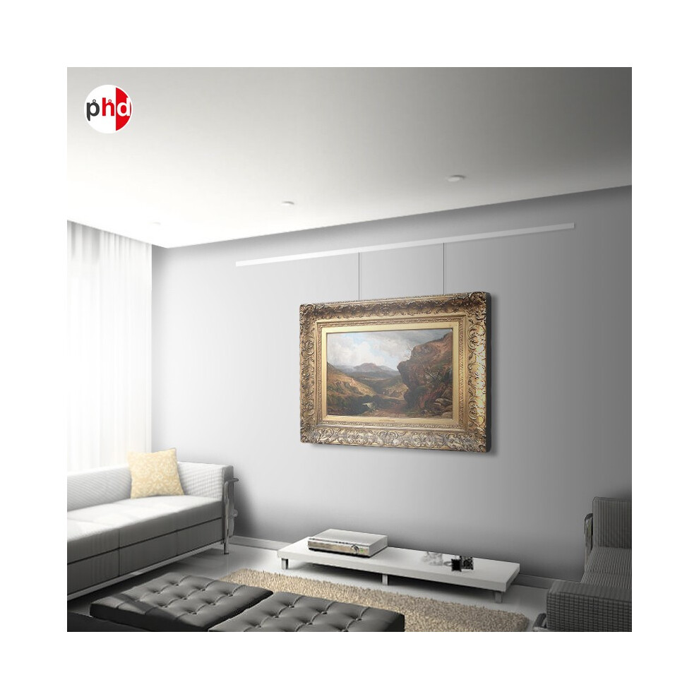 (Silver) 'All-In-One' Hd Clip Rail 2M Gallery System Kit, Heavy Duty Picture Rail & Hooks Set (Wall Hanging) 9501327878576