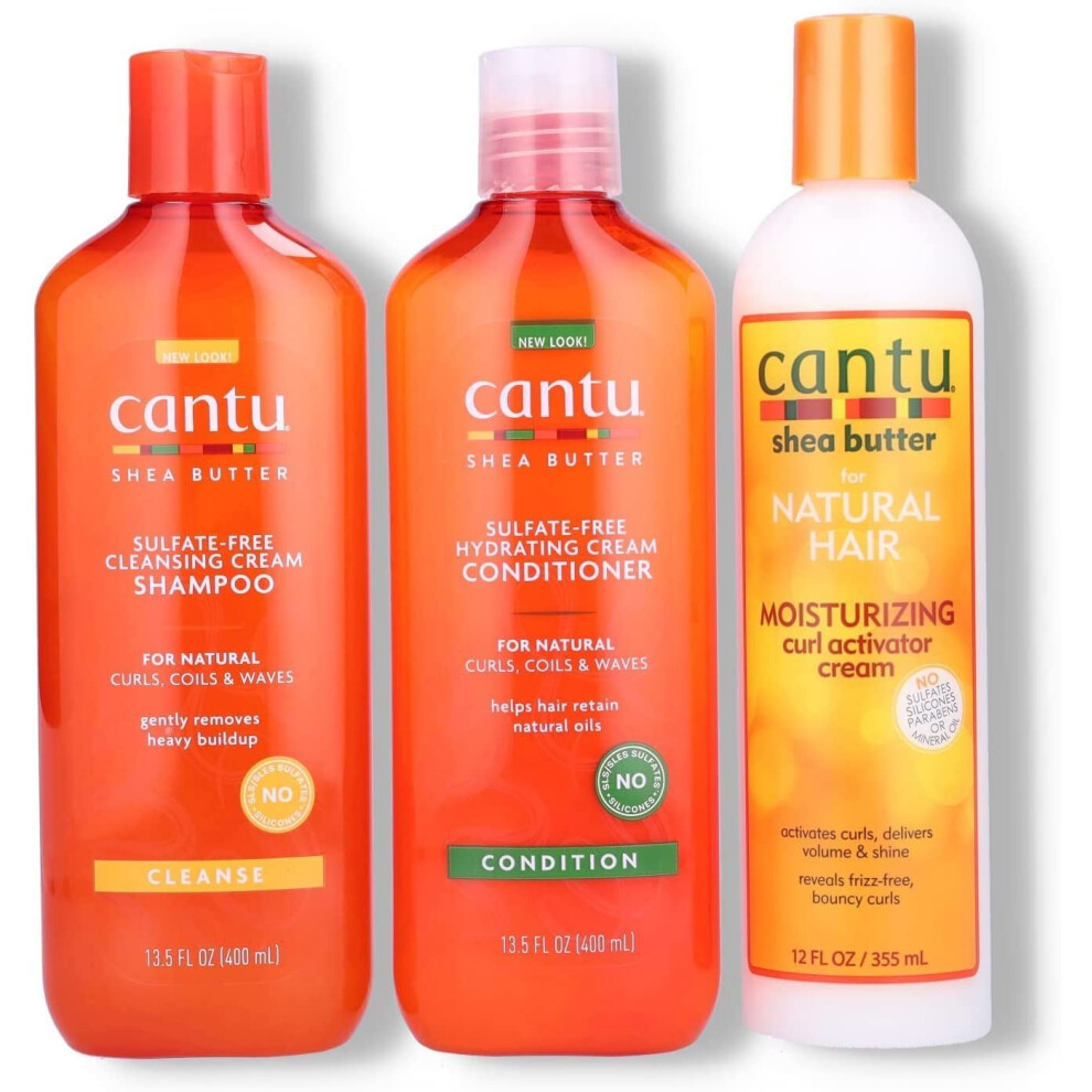 Cantu (Set Of 3) Sulphate Free Shampoo & Conditioner 12Oz With Curl Activator Cream 12Oz.