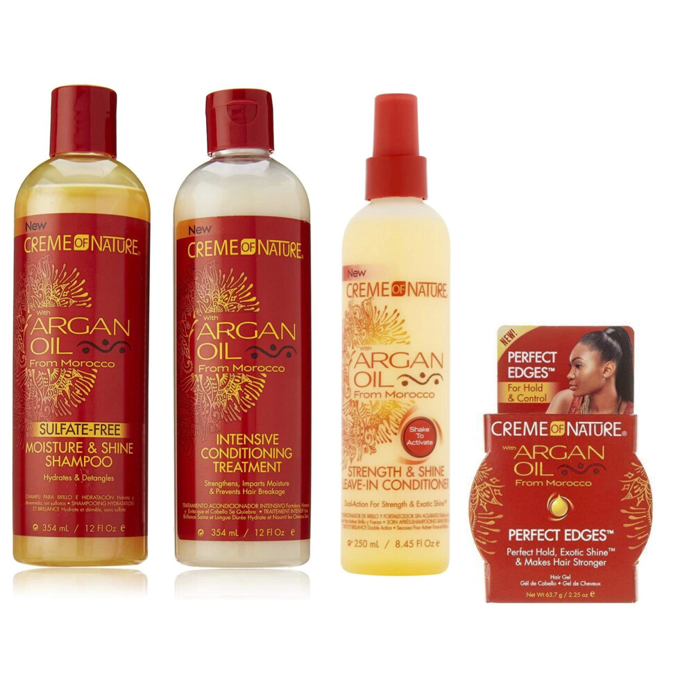 Creme Of Nature Argan Oil (Set Of 4) Sulphate Free Shampoo, Intensive Conditioner, Leave In Condtioner, Edges Gel