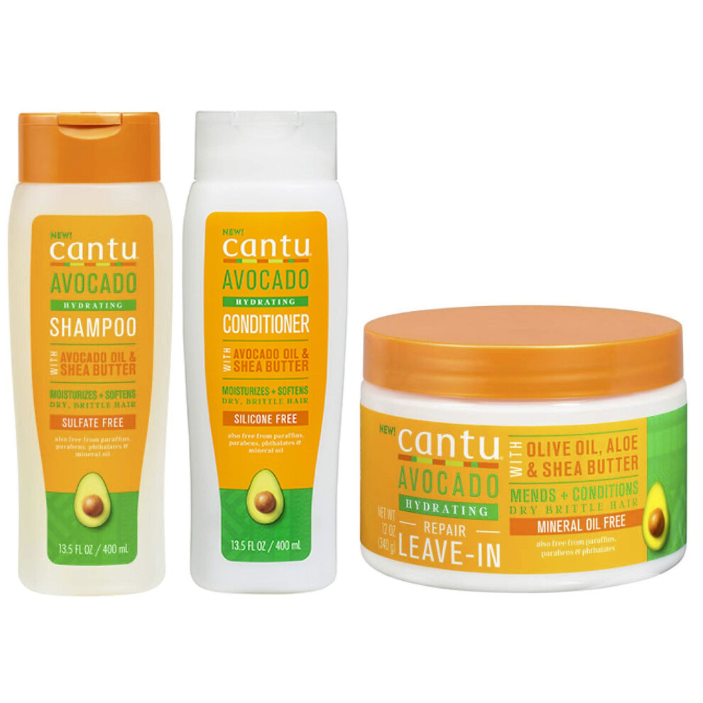 Cantu Avacado Hydrating Cream Shampoo, Conditioner And Leave-In Cream (Set Of 3)