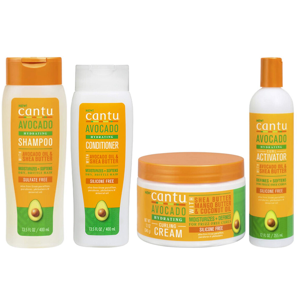 Cantu Avacado Hydrating Cream Shampoo, Conditioner, Curling Cream & Curl Activator Cream (Set Of 4)