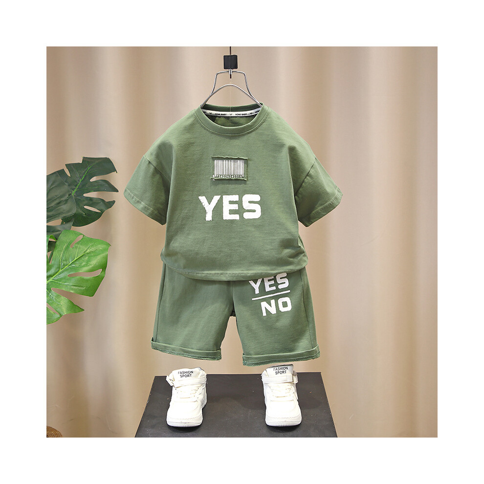 (Green, 120cm) Chic Boys Summer Cotton Short Sleeve Outfit Stylish Comfortable Clothing Set-image-OPC-PFGPXRW-NEW