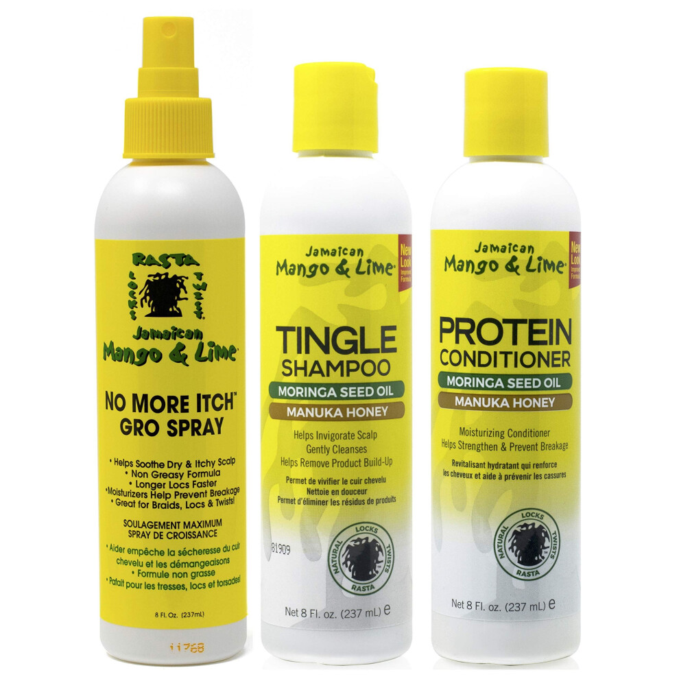 Jamaican Mango & Lime Itch Grow Spray 8Oz With Shampoo 8Oz & Protein Conditioner 8Oz (Set Of 3)