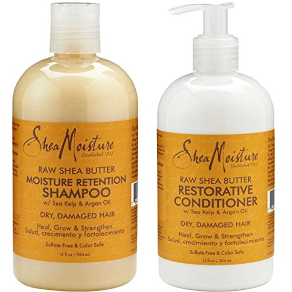 Shea Moisture Raw Shea Butter Moisture Retention Shampoo & Restorative Conditioner 13Oz (Set Of 2)