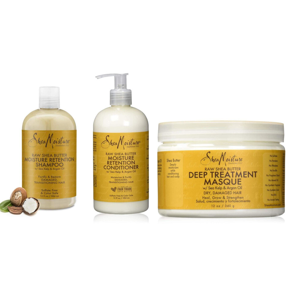 Shea Moisture Raw Shea Butter Restorative Shampoo, Conditioner & Deep Treatment Masque (Set Of 3)