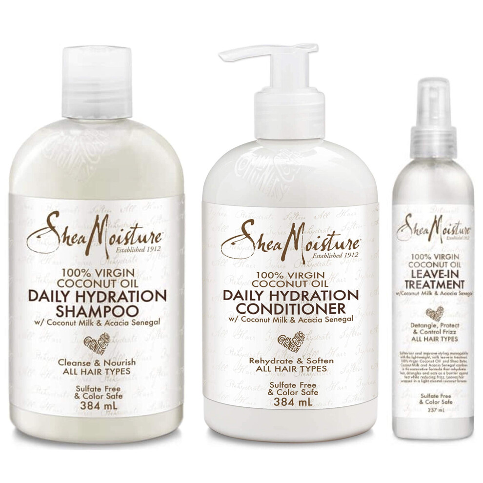 Shea Moisture 100% Virgin Coconut Oil Shampoo, Conditioner & Leave-In Treatment (Set Of 3)