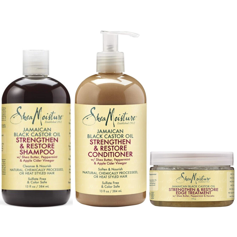 Shea Moisture Jamaican Black Castor Oil Shampoo, Conditioner & Edge Gel (Set Of 3)