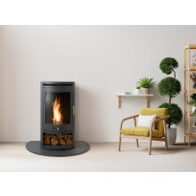 OKO S5 Bio Ethanol Cylinder Stove with Log Storage in Charcoal Grey