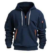 (Navy Blue, M) Sweatshirt Men Winter Half Zip Up Jumper Hoodie Jacket Coat Keep Warm Clothes