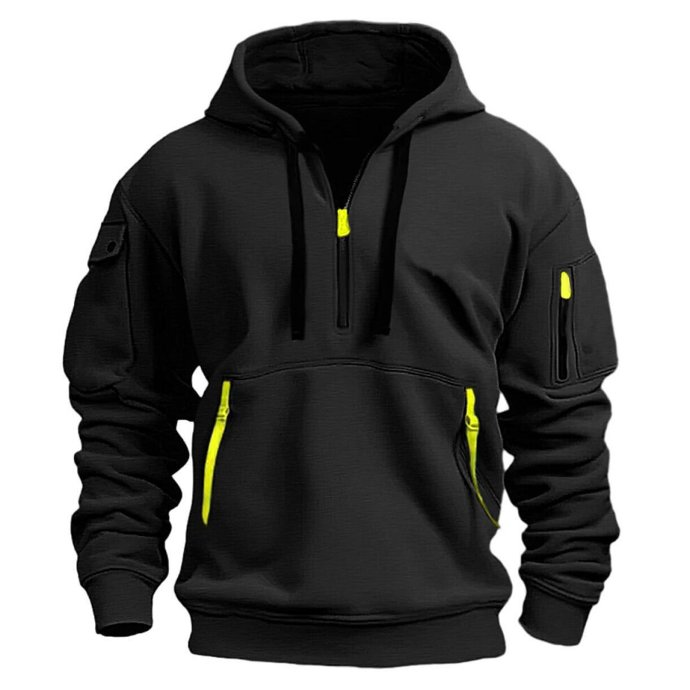 (Black, 3XL) Sweatshirt Men Winter Half Zip Up Jumper Hoodie Jacket Coat Keep Warm Clothes