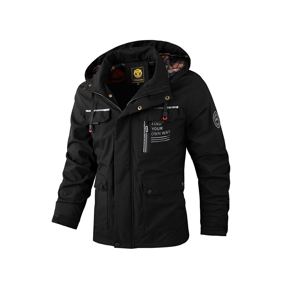 (Black, 6XL) Mens Windbreaker Jacket Outdoor Windproof Sports Climbing Jacket Warm Coats