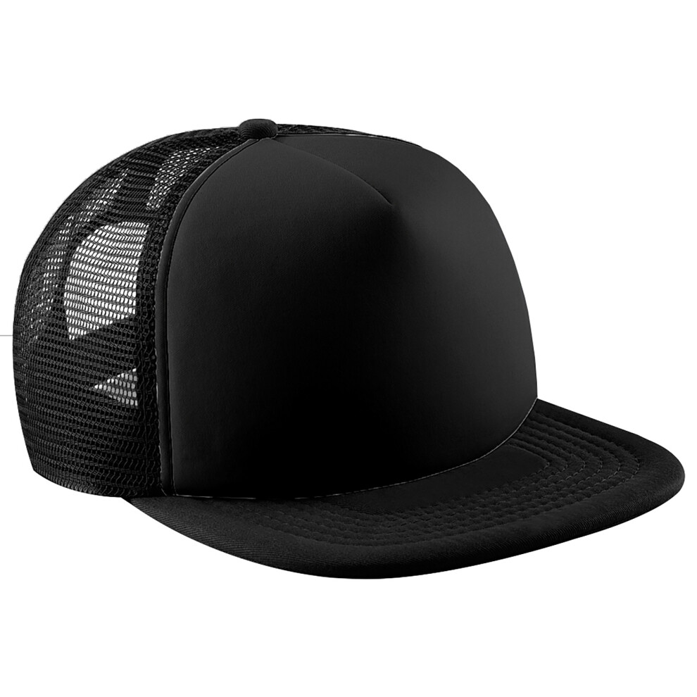 (One Size, Black/ Black) Beechfield Vintage Plain Snap-Back Trucker Cap