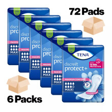 TENA Discreet Protect Maxi Incontinence Pads for Women - 72 Count, Up to 12 Hours Protection, InstaDRY Zone & Odour Control