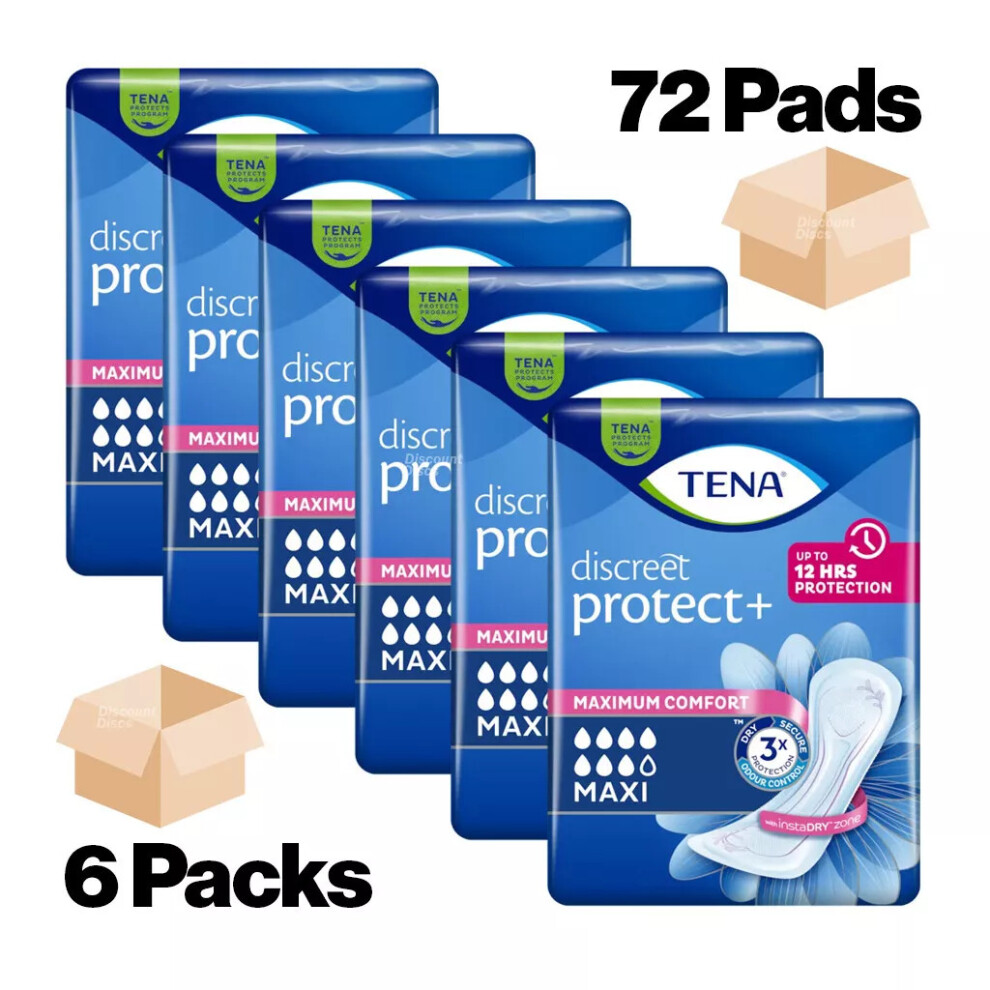 72 Tena Discreet Protect Maxi Incontinence Pads Highly Absorbent Women