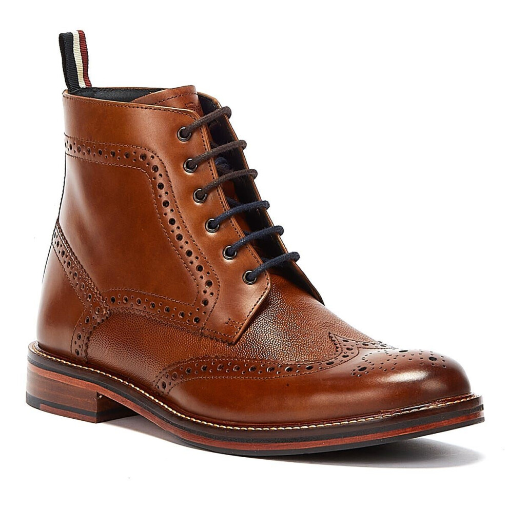 (Brown, 8 (Adults')) Ben Sherman Alfred Brogue Leather Men's Tan Boots