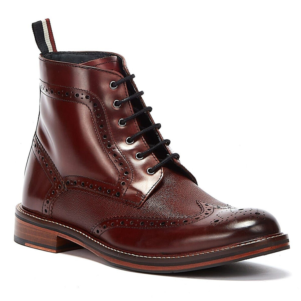 (Red, 10 (Adults')) Ben Sherman Alfred Brogue Leather Men's Burgundy Boots