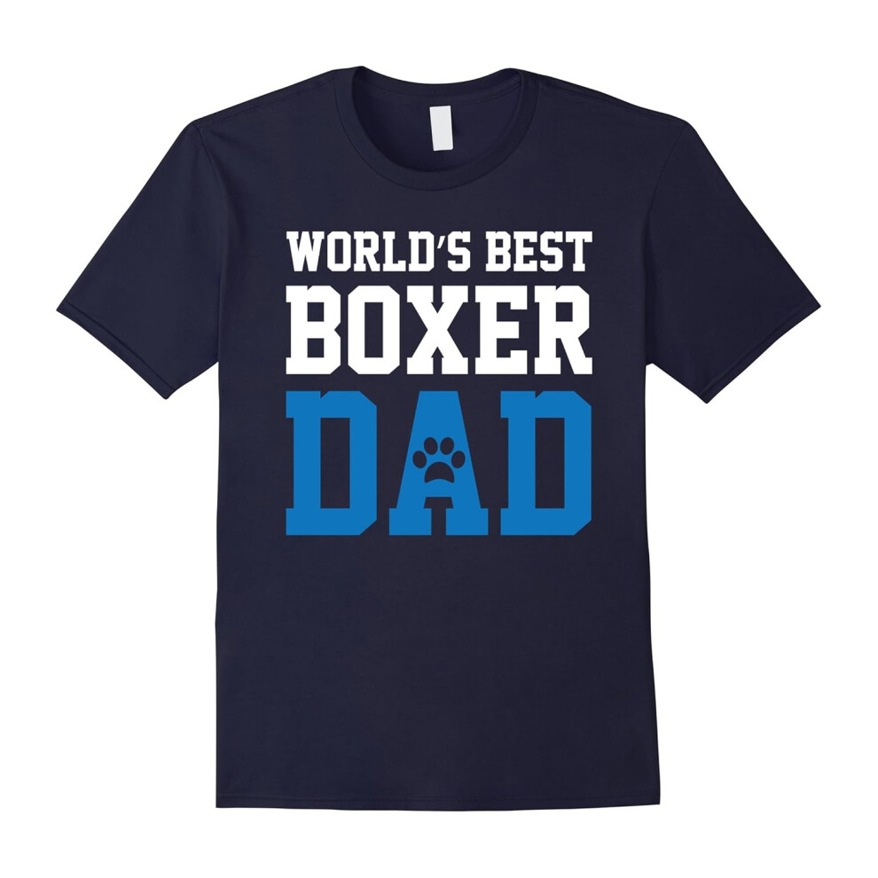 (XL) World's Best Boxer Dad Dog Owner Lover Paw Pet Blue Tee-Father's Day