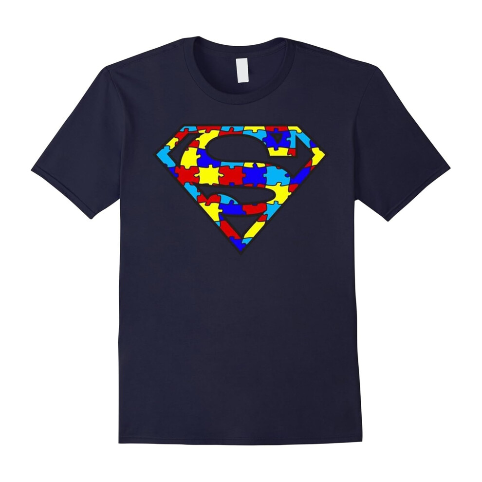 (M) Autism Super Hero Awareness T-Shirt Ribbon Gift Tee Mom Dad-Father's Day