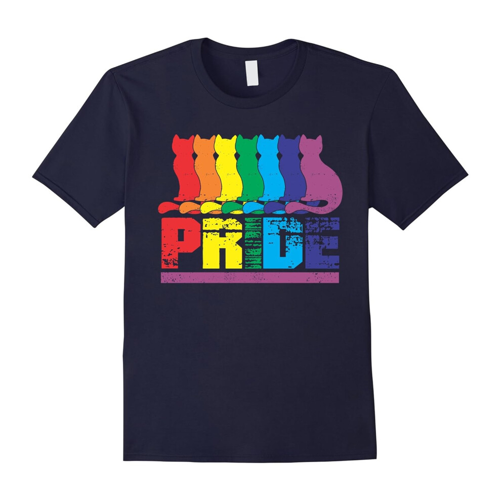 (XXL) Funny Gay Pride Cat T-Shirt, Rainbow Cat Lover Gift-Father's Day