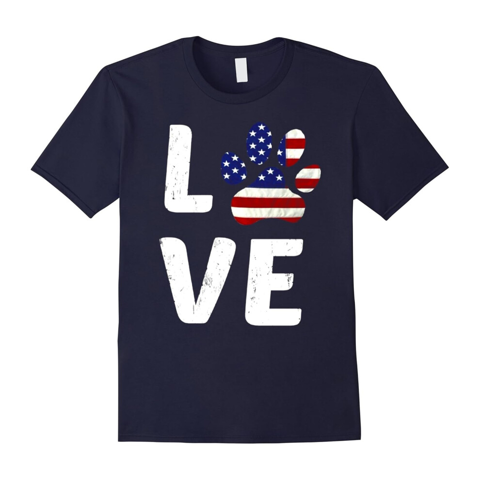 (XL) Patriotic American Flag Dog Love Owner Paw Print t-shirt Tee-Father's Day