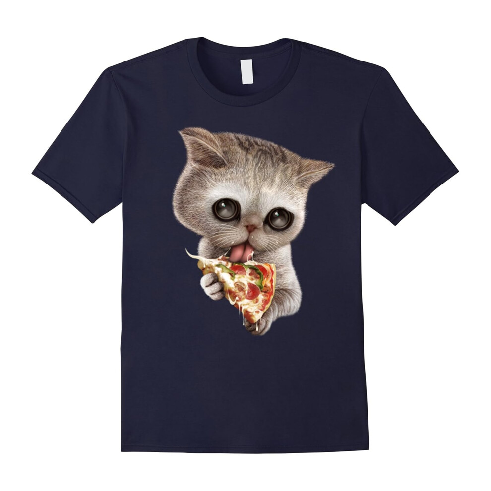 (M) Funny Cute Cat Loves Pizza Gifts T-Shirts-Father's Day