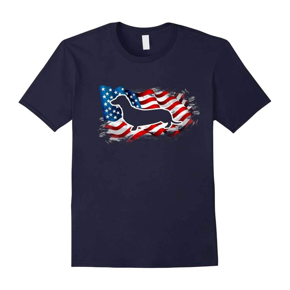 (XXXL) Patriotic Weiner Dog Lovers Gift Tee Independence 4th of July American Flag T-Shirt-Father's Day