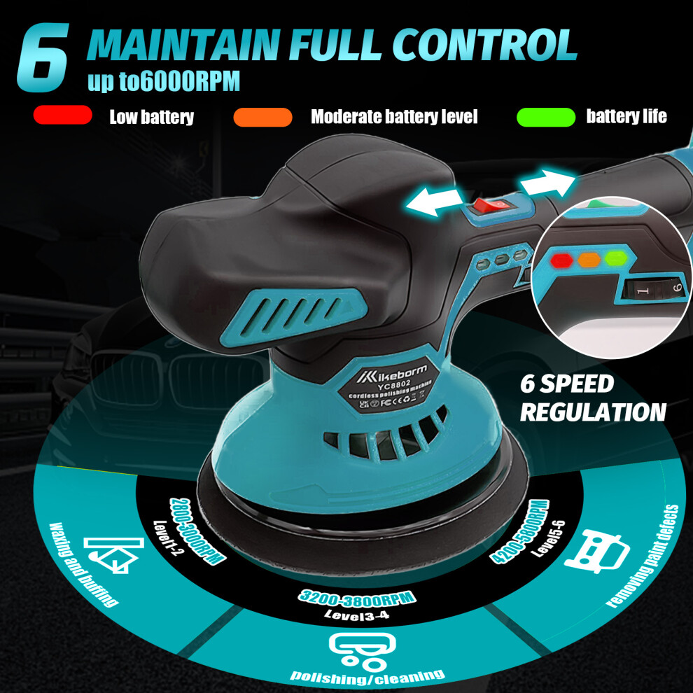Cordless Buffer Polisher Kit Compatible With De-Walt 20V Battery, 2800-5800RPM High Power Orbital Car Polisher With Variable Speed, 21PCS Polishing