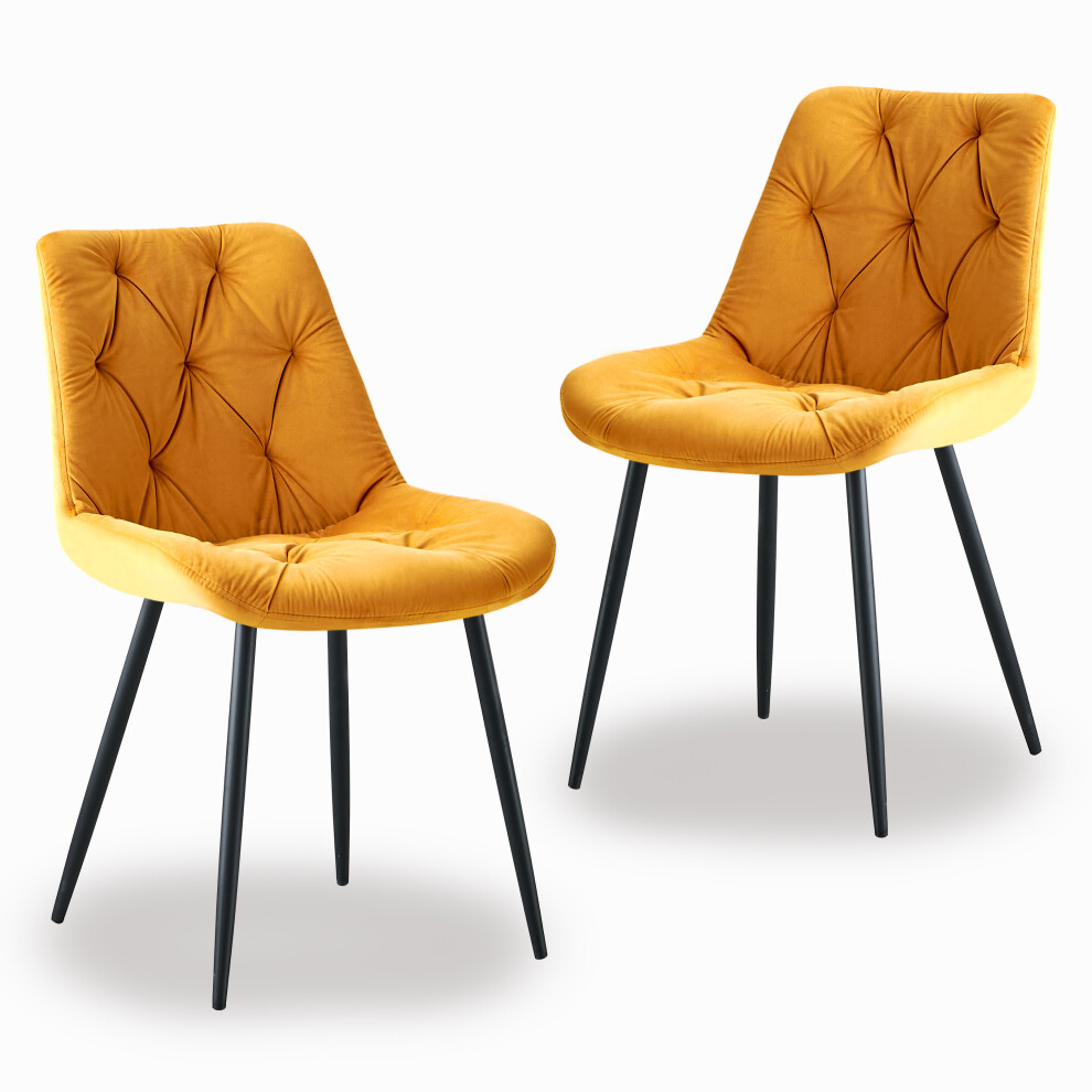 (Yellow, 2 pcs) 2/4/6 Dining Chairs Padded Seat Metal Legs