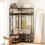 Costway Corner Coat Rack L-shaped Clothes Rack with 7 Hooks & Shoe Bench 4