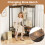 Costway Corner Coat Rack L-shaped Clothes Rack with 7 Hooks & Shoe Bench 3