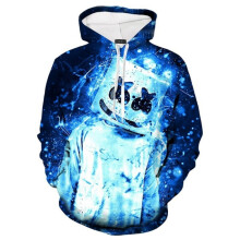 (XL, Blu-ray Marshmallow) New singer Marshmallow Fortress Night same style 3D digital printing casual hoodie sweater jacket