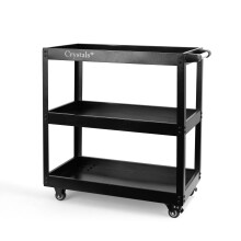 Heavy-Duty 3-Tier Tool Storage Cart on Wheels - Garage/Workshop Steel Trolley, Black (75kg Total Capacity) UK