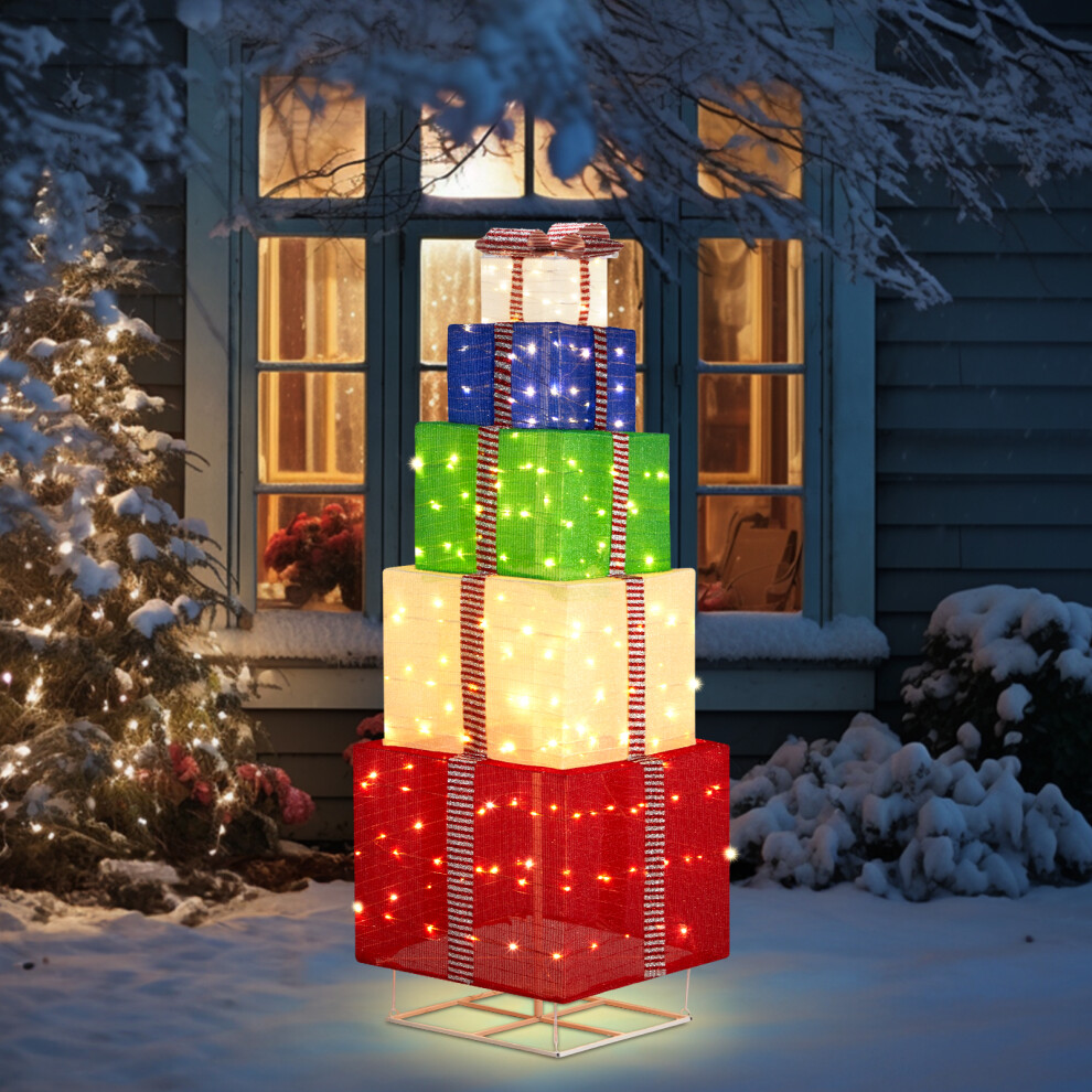 6FT Pre-Lit Christmas Gift Box Tower Pull Up Present w/200 LED Lights